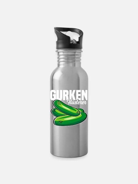 Gurken Flüsterer - Trinkflasche mit integriertem Trinkhalm - Lightsilver