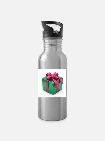 Grünes Geschenkpaket - Trinkflasche mit integriertem Trinkhalm - Lightsilver