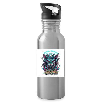 Techno Predator // Rave Cyberpunk Panther - Trinkflasche mit integriertem Trinkhalm - Lightsilver - Rechts