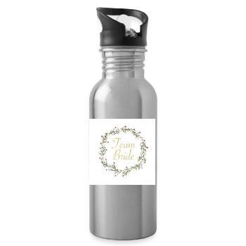 Team Bride mit Blumenkranz - Trinkflasche mit integriertem Trinkhalm - Lightsilver - Rechts