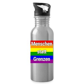 MENSCHEN STATT GRENZEN REGENBOGEN STATEMENT - Trinkflasche mit integriertem Trinkhalm - Lightsilver - Rechts