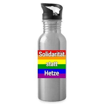 SOLIDARITÄT STATT HETZE REGENBOGEN ZUSAMMENHALT - Trinkflasche mit integriertem Trinkhalm - Lightsilver - Rechts