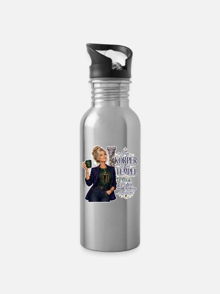 Mein Körper ist ein Tempel - Trinkflasche mit integriertem Trinkhalm - Lightsilver