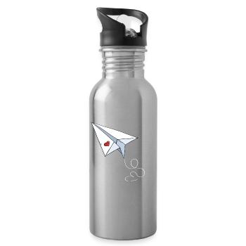 Avion en papier avec coeur - Amour - Voyage - Vol - Gourde avec paille intégrée - argent clair - Droite