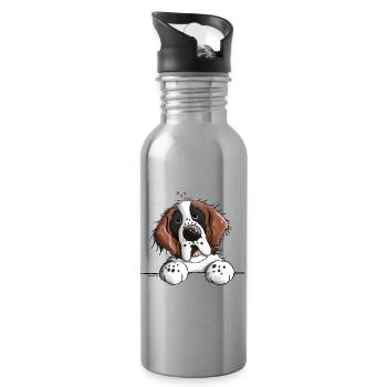 Happy Saint Bernard - Water bottle with straw - silver - Right