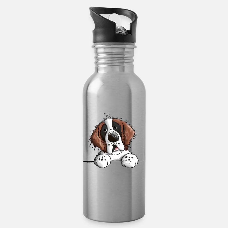 Abenteuerlustiger Bernhardiner - Trinkflasche mit integriertem Trinkhalm - Lightsilver