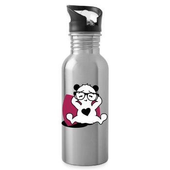 Panda avec des lunettes de nerd et un bouton de coeur en se détendant - Gourde avec paille intégrée - argent clair - Droite