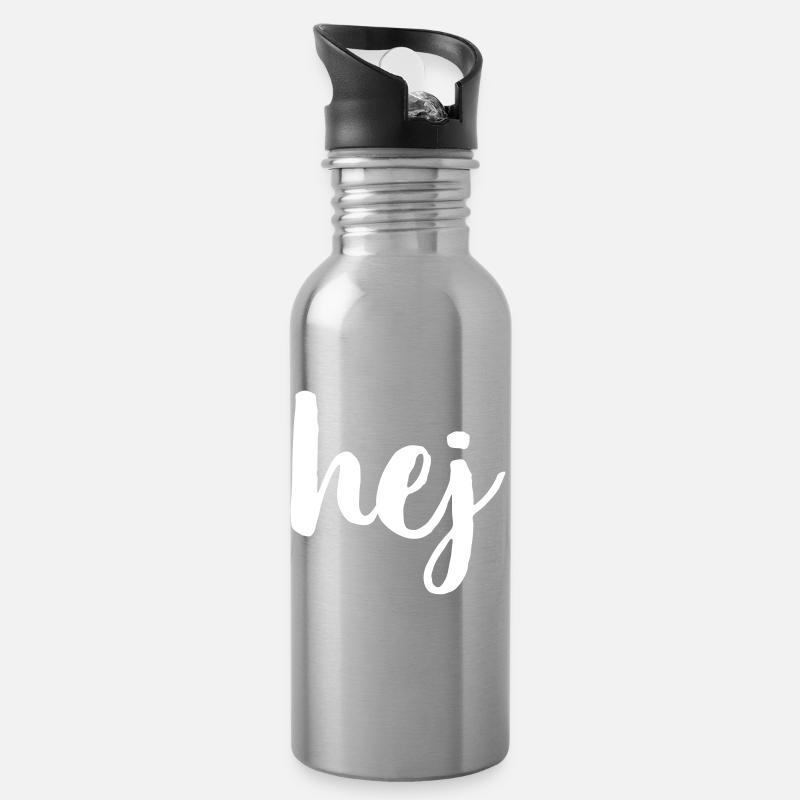 hej I Hallo Begrüßung I Geschenk - Trinkflasche mit integriertem Trinkhalm - Lightsilver