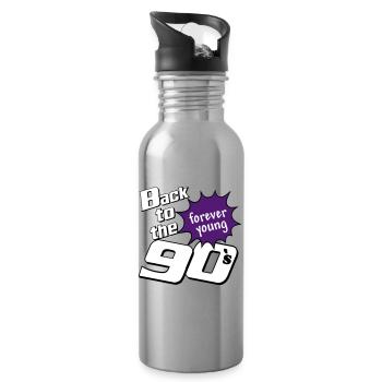 90er Party , Mottoparty , forever Young (25) - Trinkflasche mit integriertem Trinkhalm - Lightsilver - Rechts