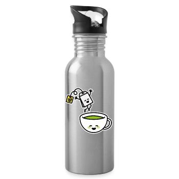 Funny Matcha Green Tea Kawaii Cartoon Teacup - Water bottle with straw - silver - Right