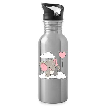 Elephant Baby Balloon Clouds Sky Flying - Water bottle with straw - silver - Right