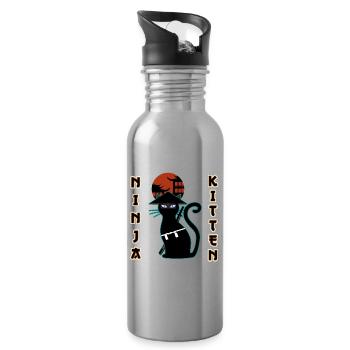 Ninja cat samurai kitten Assassin kitty Meow - Water bottle with straw - silver - Right