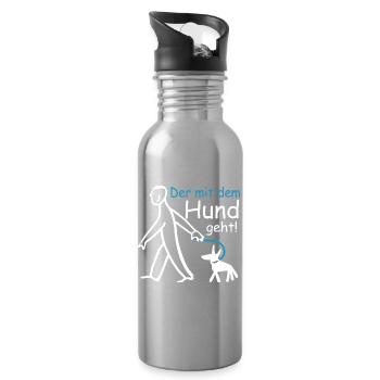 Der mit dem Hund geht ! - Trinkflasche mit integriertem Trinkhalm - Lightsilver - Rechts