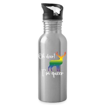 Pride Month LGBTQ - Oh Deer I'm Queer! - Water bottle with straw - silver - Right