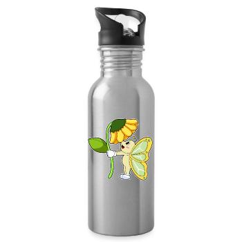 Fleur de papillon - Gourde avec paille intégrée - argent clair - Droite