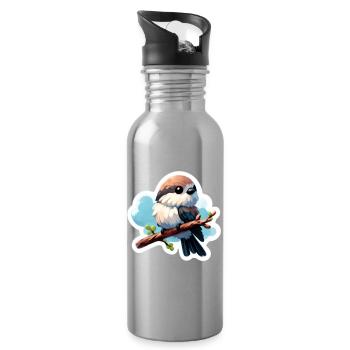Süßer Vogel auf Ast Sticker - Trinkflasche mit integriertem Trinkhalm - Lightsilver - Rechts