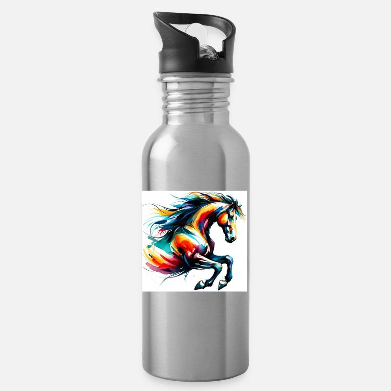 Pferd - Trinkflasche mit integriertem Trinkhalm - Lightsilver