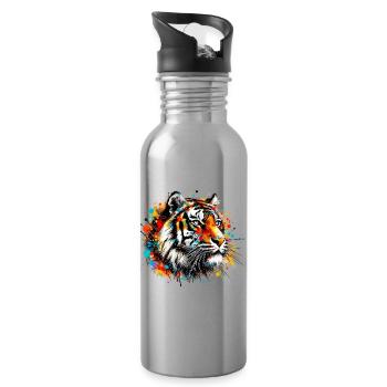 Tigre - Gourde avec paille intégrée - argent clair - Droite