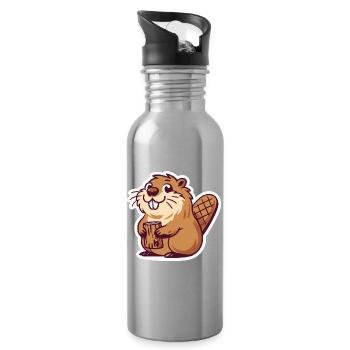 Biber Meme - Trinkflasche mit integriertem Trinkhalm - Lightsilver - Rechts