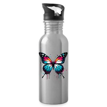 Papillon - Gourde avec paille intégrée - argent clair - Droite