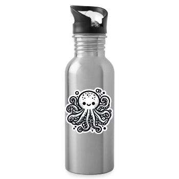 Krake Octopus weiß Sticker - Trinkflasche mit integriertem Trinkhalm - Lightsilver - Rechts