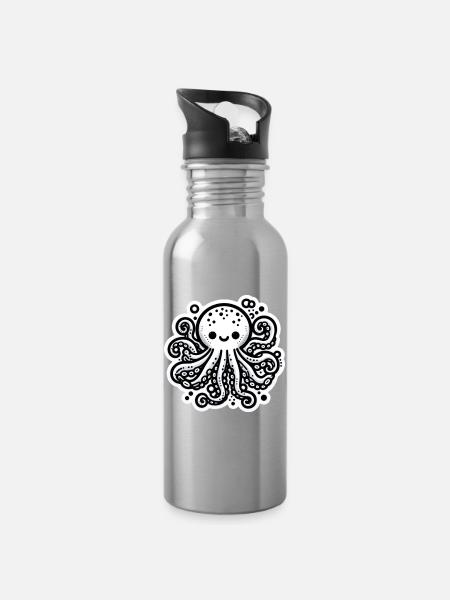 Krake Octopus weiß Sticker - Trinkflasche mit integriertem Trinkhalm - Lightsilver