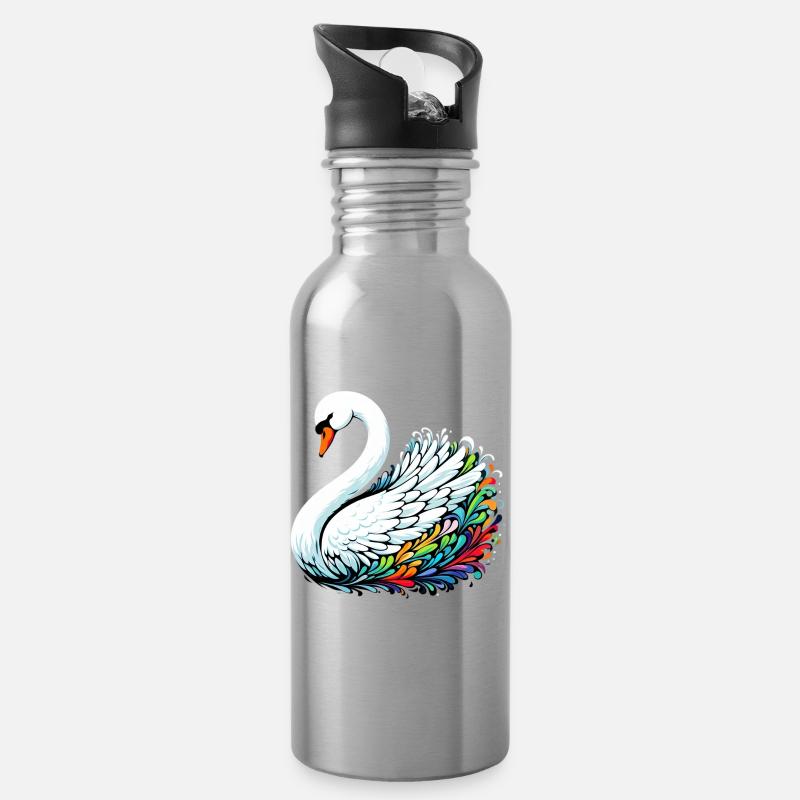 Schwan - Trinkflasche mit integriertem Trinkhalm - Lightsilver
