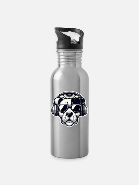 Hund Kopfhörer Brille cool - Trinkflasche mit integriertem Trinkhalm - Lightsilver