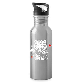 Tiger with plasters and flowers - Get well soon - Water bottle with straw - silver - Right