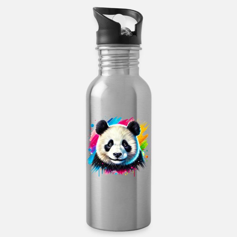 Panda - Trinkflasche mit integriertem Trinkhalm - Lightsilver