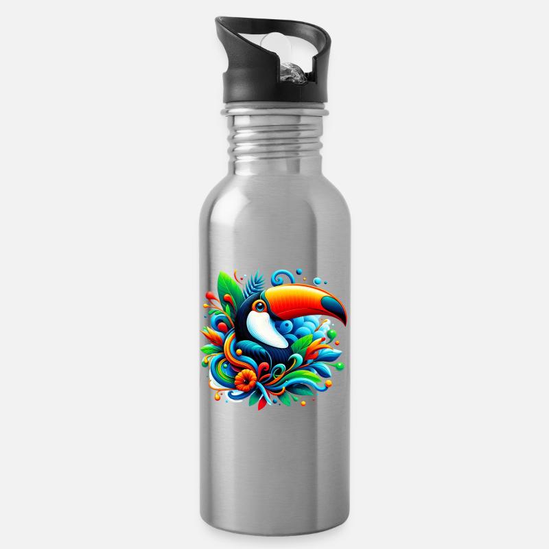 Toucan - Gourde avec paille intégrée - argent clair