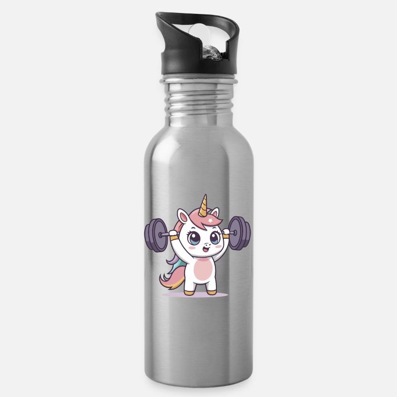 Einhorn-Athlet im Training - Trinkflasche mit integriertem Trinkhalm - Lightsilver