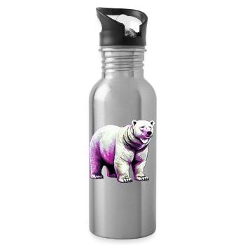 White polar bear - Water bottle with straw - silver - Right