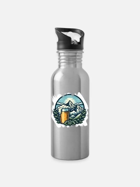 Bergsteigen und Bier Genuss - Trinkflasche mit integriertem Trinkhalm - Lightsilver