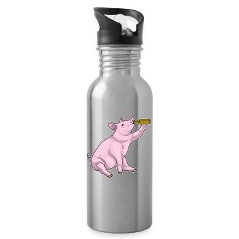 Schwein Flasche Bier - Trinkflasche mit integriertem Trinkhalm - Lightsilver - Rechts