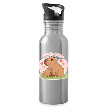 Super mama Capybara - Water bottle with straw - silver - Right