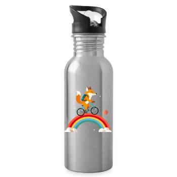 Fröhlicher Fuchs auf Fahrrad über Regenbogen - Trinkflasche mit integriertem Trinkhalm - Lightsilver - Rechts
