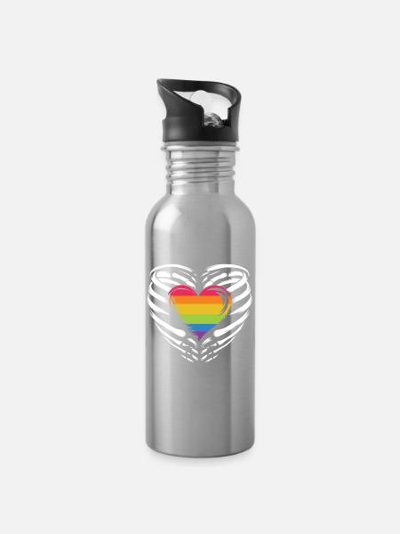 LGBTQ Pride Monat - Regenbogenherz - Trinkflasche mit integriertem Trinkhalm - Lightsilver