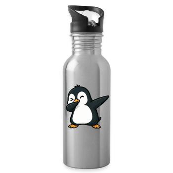 Cute Penguin Dabbing Cool Cartoon Wink - Water bottle with straw - silver - Right