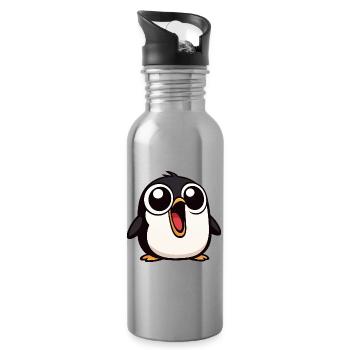 Kawaii Penguin Delights dessin animé mignon pour les enfants - Gourde avec paille intégrée - argent clair - Droite