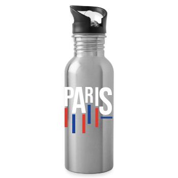 Paris Typography with Flag Accents - Water bottle with straw - silver - Right