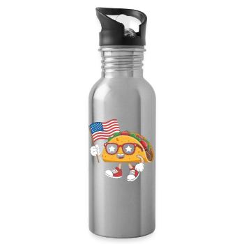 Patriotic Kawaii Taco Independence Day 4th of - Water bottle with straw - silver - Right