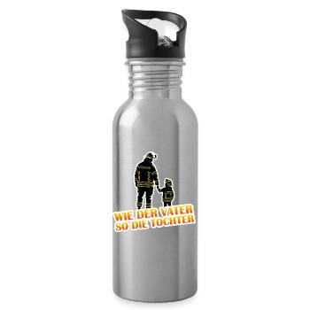 Fire Brigade Father Daughter - Water bottle with straw - silver - Right