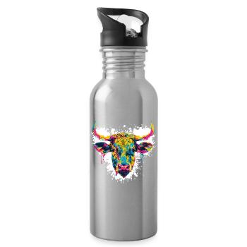Cow Head Beef Paint Blobs - Water bottle with straw - silver - Right