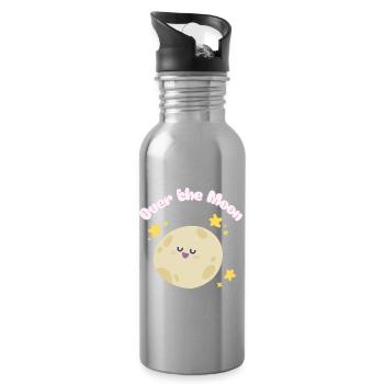 Over_the_Moon Phrases Slang Idiom funny cutedesign - Water bottle with straw - silver - Right