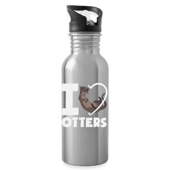 Sea Otter Cartoon Heart - Water bottle with straw - silver - Right