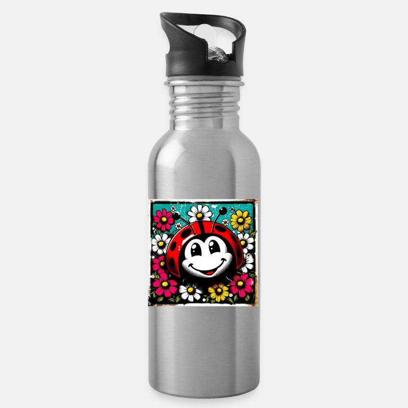 Marienkäfer - Trinkflasche mit integriertem Trinkhalm - Lightsilver