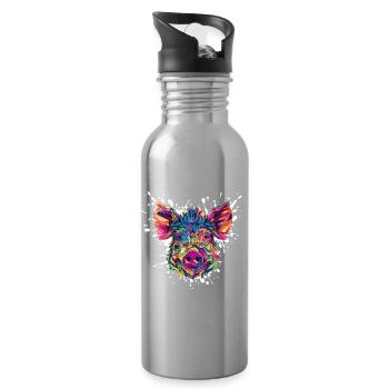 Colour explosion pig's head - Water bottle with straw - silver - Right