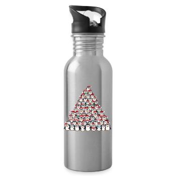 Pingouin de Noël fantaisiste avec arbre de Noël dessin animé - Gourde avec paille intégrée - argent clair - Droite