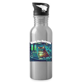 Hackerkatze im Universum - Trinkflasche mit integriertem Trinkhalm - Lightsilver - Rechts
